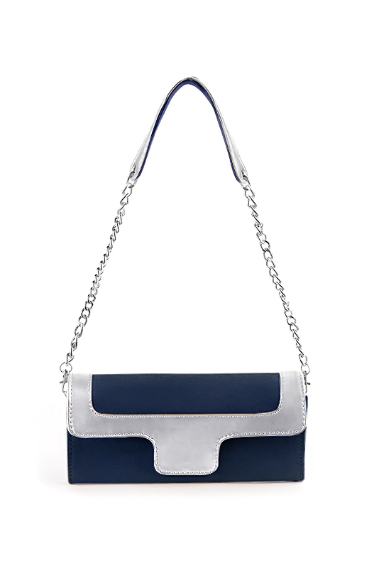 Women's navy blue and silver luxurious elegant clutch for ceremonies, weddings and evenings out. - Top view